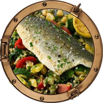 Gebratenes Wolfsbarschfilet mit Ideenküche Zucchini Bulgur