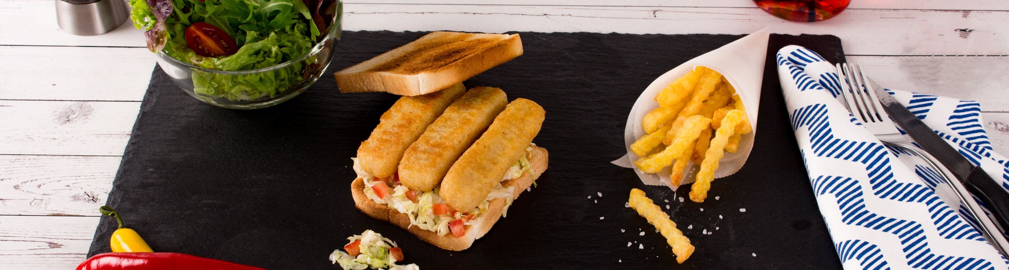 Clubsandwich mit Backfischstäbchen