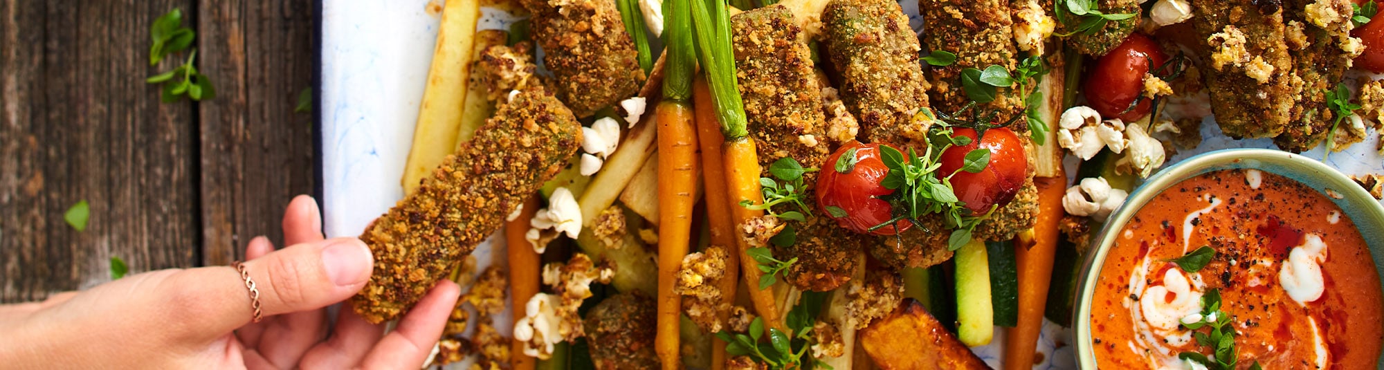 Spinat Stangerl mit Ofengemüse