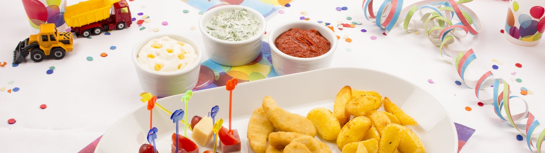 Dreierlei Dips mit Hühner Dippers & Wedges